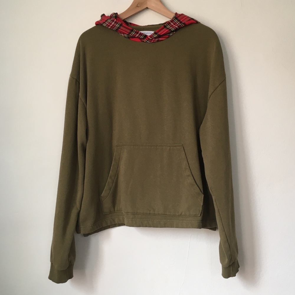 Urban Outfitters Hoodie Green Red Plaid Size M